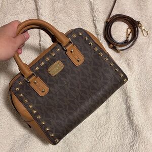 Michael Kors Brown and Tan Studded Satchel